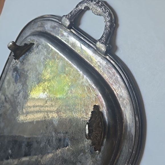 Vintage Silver Serving Dining Tray Plate with Side Handles & Legs-23" x 14" - Picture 5 of 10